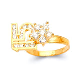 White CZ Motion Ladies Ring in 14K Gold