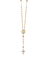 Adjustable 17"-18" White CZ Cross Five-Decade Rosary Necklace in 14K Tri-Color Gold