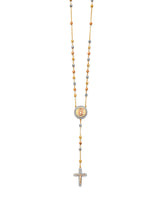 Adjustable 17"-18" White CZ Cross Five-Decade Rosary Necklace in 14K Tri-Color Gold