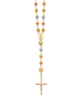 32'' Crucifix Five-Decade Rosary Necklace in 14K Tri-Color Gold