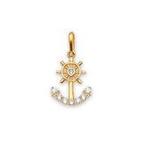 White CZ Anchor Ladies Pendant in 14K Gold