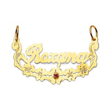 Red CZ Flower Personalized Pendant in 14K Gold