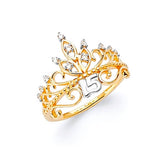 White CZ Tiara Ladies Ring in 14K Two-Tone Gold