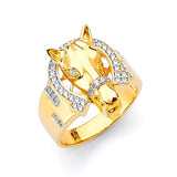 White CZ Horse Mens Ring in 14K Two-Tone Gold