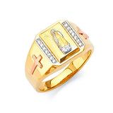 White CZ Guadalupe Mens Ring in 14K Tri-Color Gold