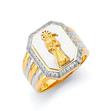 White CZ Santa Muerte Mens Ring in 14K Two-Tone Gold