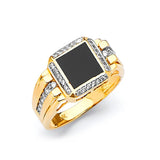 White CZ and Onyx Mens Ring in 14K Two-Tone Gold