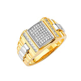 White CZ Micro-Pave Mens Ring in 14K Two-Tone Gold