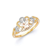 White CZ Ladies Ring in 14K Tri-Color Gold