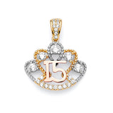 White CZ Tiara Quinceañera Pendant in 14K Tri-Color Gold