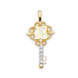 White CZ Key Ladies Pendant in 14K Gold