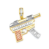 White CZ Gun Mens Pendant in 14K Tri-Color Gold