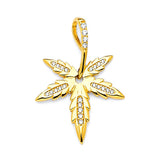 White CZ Marijuana Mens Pendant in 14K Gold