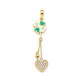 White CZ and Enamel Symbols Ladies Pendant in 14K Gold