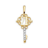 White CZ Key Ladies Pendant in 14K Gold