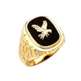 Onyx Eagle Mens Ring in 14K Gold