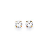 Solitaire Stud Earrings with White CZ in 14K Gold and Screw Backing