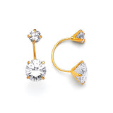 Telephone Stud Earrings with White CZ in 14K Gold and Screw Backing