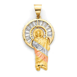 White CZ San Judas Pendant in 14K Tri-Color Gold
