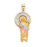 White CZ San Judas Pendant in 14K Tri-Color Gold