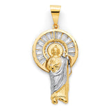 White CZ San Judas Pendant in 14K Tri-Color Gold