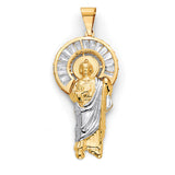 White CZ San Judas Pendant in 14K Tri-Color Gold