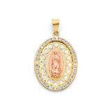 White CZ Guadalupe Pendant in 14K Tri-Color Gold