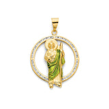 White CZ San Judas Pendant in 14K Gold