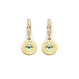White CZ & Enamel Eye Drop Huggie Earrings in 14K Gold