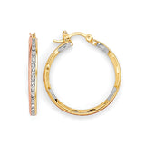 White CZ Hoop Earrings in 14K Tri-Color Gold