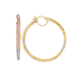 White CZ Hoop Earrings in 14K Tri-Color Gold