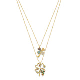 Adjustable 15"-16" Multi-Color CZ Leaf Ladies Necklace in 14K Gold