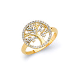 White CZ Tree Ladies Ring in 14K Gold
