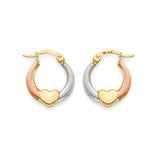 Heart Scallop Hoop Earringss in 14K Tri-Color Gold