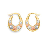 Flower Scallop Hoop Earrings in 14K Tri-Color Gold