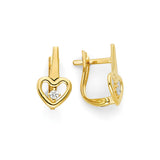 White CZ Heart Huggie Earrings in 14K Gold
