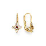 Red & White CZ Flower Huggie Earrings in 14K Gold