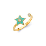 White CZ & Green Enamel Ring in 14K Gold