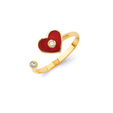 White CZ & Red Enamel Heart Ring in 14K Gold