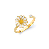 White CZ & White, Yellow Enamel Heart Ring in 14K Gold