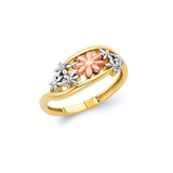 Flower Ladies Ring in 14K Tri-Color Gold