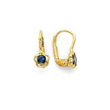 Blue CZ Flower Huggie Earrings in 14K Gold