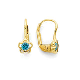 Light Blue CZ Flower Huggie Earrings in 14K Gold