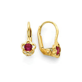 Red CZ Flower Huggie Earrings in 14K Gold