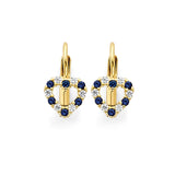 Blue & White CZ Heart Huggie Earrings in 14K Gold