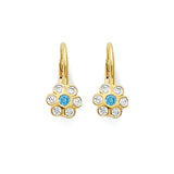 Light Blue & White CZ Flower Huggie Earrings in 14K Gold