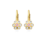 Pink & White CZ Flower Huggie Earrings in 14K Gold