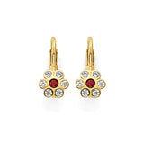 Red & White CZ Flower Huggie Earrings in 14K Gold