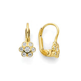 White CZ Flower Huggie Earrings in 14K Gold