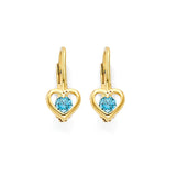 Light Blue CZ Heart Huggie Earrings in 14K Gold